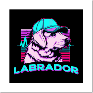 Labrador Synthwave Dog Lover Retriever Posters and Art